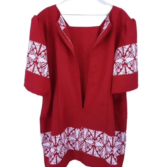 VTG 80s Red Hawaiian Puff Sleeve Square Neck Blouse Wrap Skirt Set Plus Size 5X - Picture 6 of 11